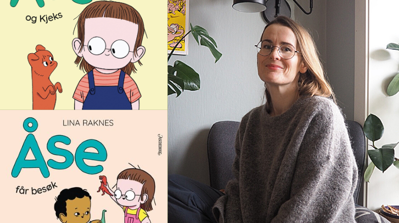Foto av forfatter Lina Raknes og to bokomslag