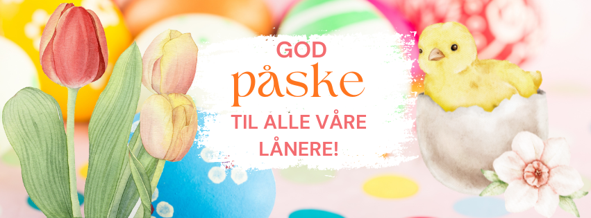 Collage med påskeillustrasjoner og teksten "God påske til alle våre lånere!"