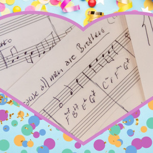 Illustrasjonsbilde: Et hjerte med noter, med konfetti rundt.