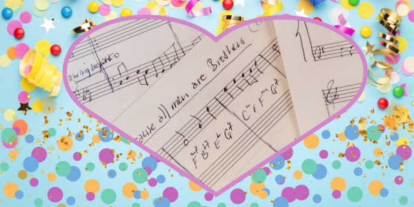 Illustrasjonsbilde: Et hjerte med noter, med konfetti rundt.
